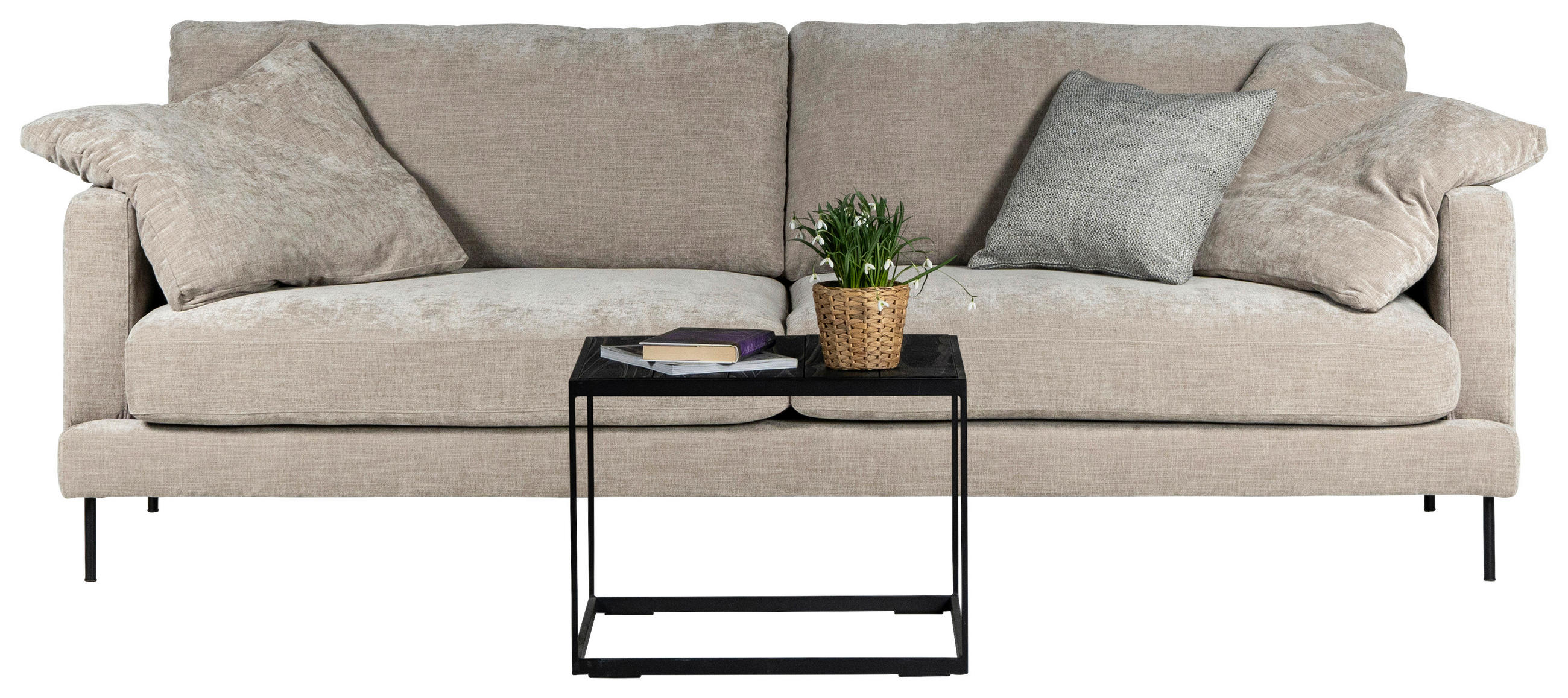 3-SITS SOFFA i beige  - beige/silver, Klassisk, metall/läder (249/98cm) - Chilliano
