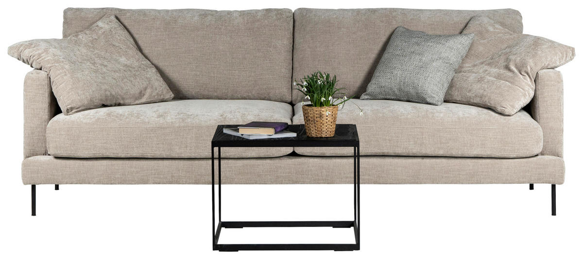 3-SITS SOFFA i beige  - beige/silver, Klassisk, metall/läder (249/98cm) - Chilliano