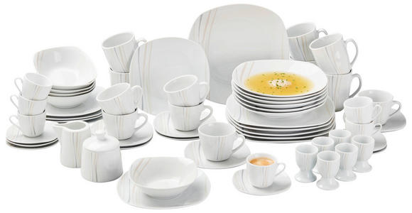 KOMBISERVICE Grau, Weiß, Sandfarben, Beige 62-teilig Concerto - Sandfarben/Beige, Basics, Keramik - Novel