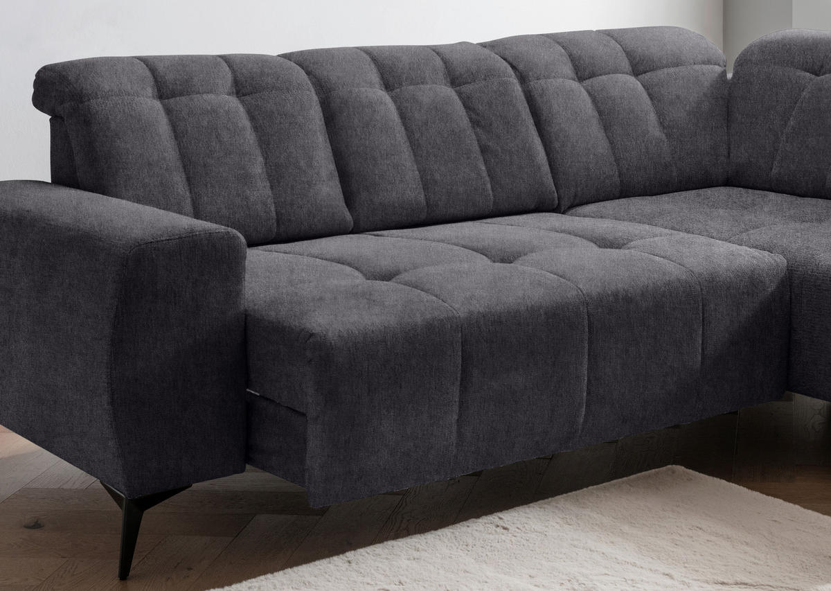 ECKSOFA in Mikrofaser Anthrazit  - Anthrazit/Schwarz, Modern, Textil/Metall (261/200cm) - Livetastic