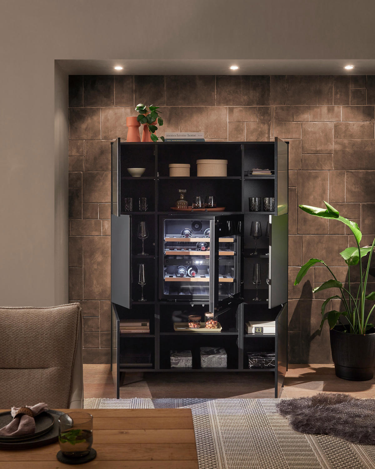 HIGHBOARD Mosel Weinschrank 120/200/58 cm  - Schwarz, KONVENTIONELL, Holzwerkstoff/Metall (120/200/58cm) - Carryhome