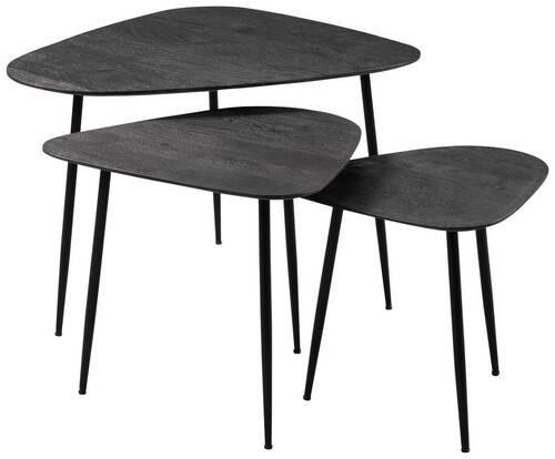 BEISTELLTISCHSET Akazie Freiform Schwarz  - Schwarz, Basics, Holz/Metall (42-67/42-52/40-50cm)