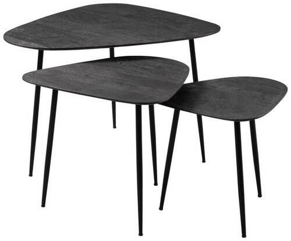 BEISTELLTISCHSET Akazie Freiform Schwarz  - Schwarz, Basics, Holz/Metall (42-67/42-52/40-50cm)