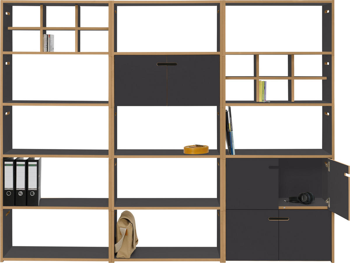 REGAL Anthrazit, Buchefarben  - Anthrazit/Buchefarben, MODERN, Holzwerkstoff (228/179,1/32cm) - Tojo