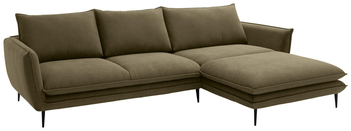 ECKSOFA Grün Webstoff  - Schwarz/Grün, KONVENTIONELL, Textil/Metall (304/196cm) - Hom`in