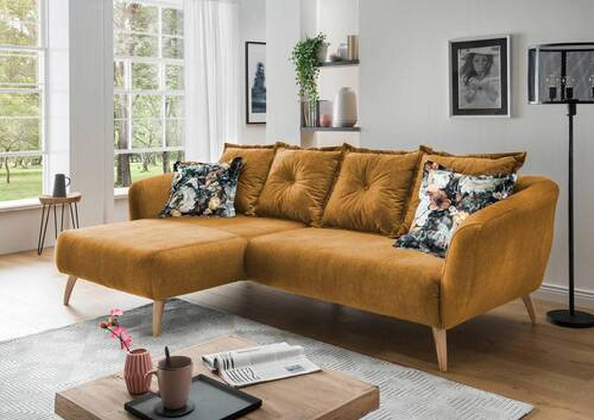 ECKSOFA in Velours Gelb, Multicolor  - Gelb/Multicolor, Modern, Holz/Textil (162/277cm) - Livetastic