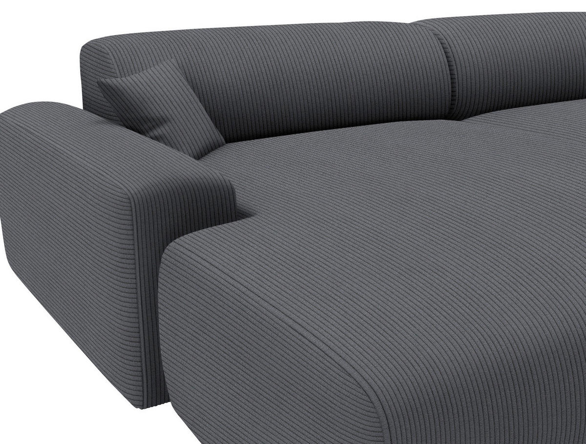 ECKSOFA in Velours, Feincord Dunkelgrau  178/292 cm  - Dunkelgrau/Schwarz, Design, Kunststoff/Textil (178/292cm) - home24