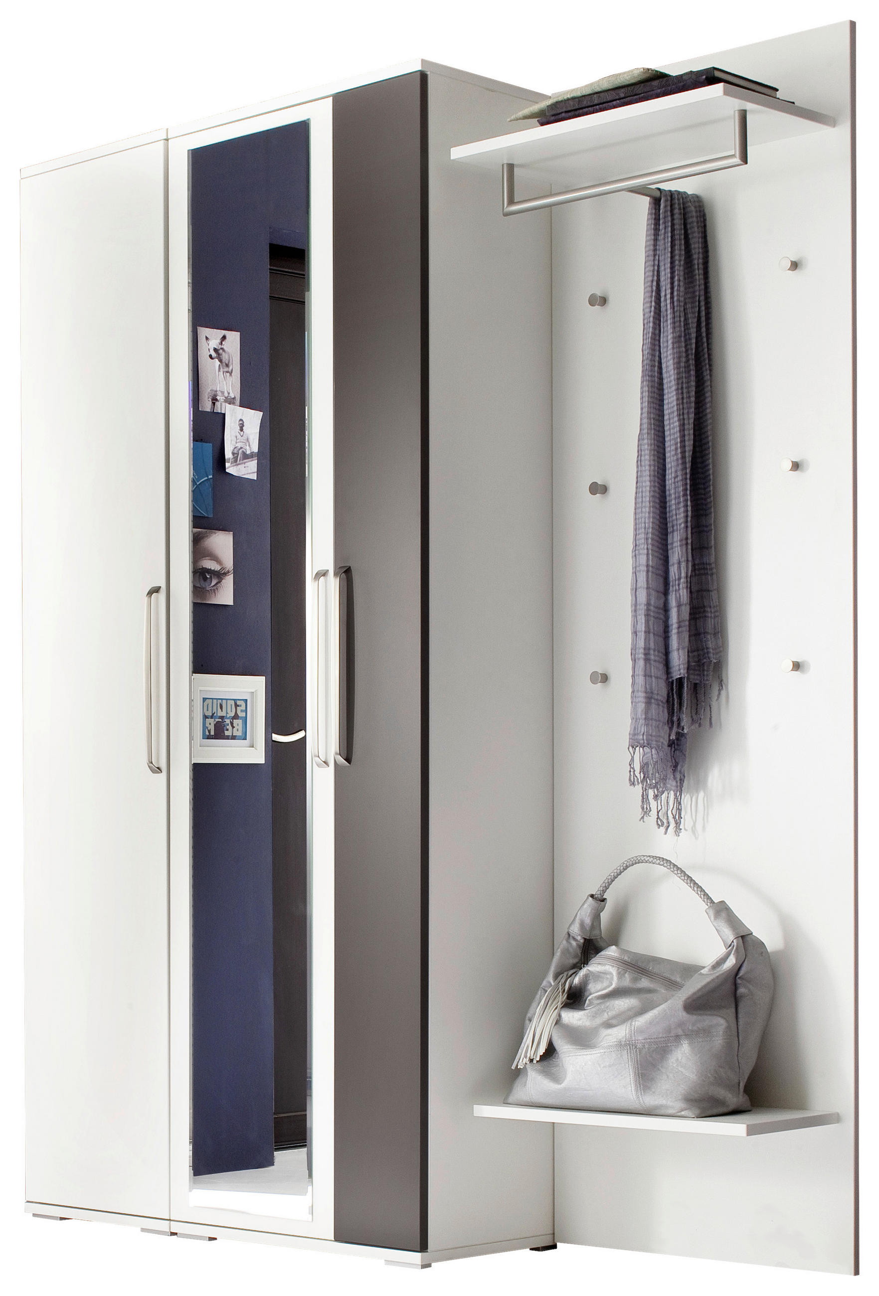 GARDEROBE 3-teilig in 161/201/36 cm - Weiss/Braun, Design, Glas/Holzwerkstoff (161/201/36cm) - Moderano