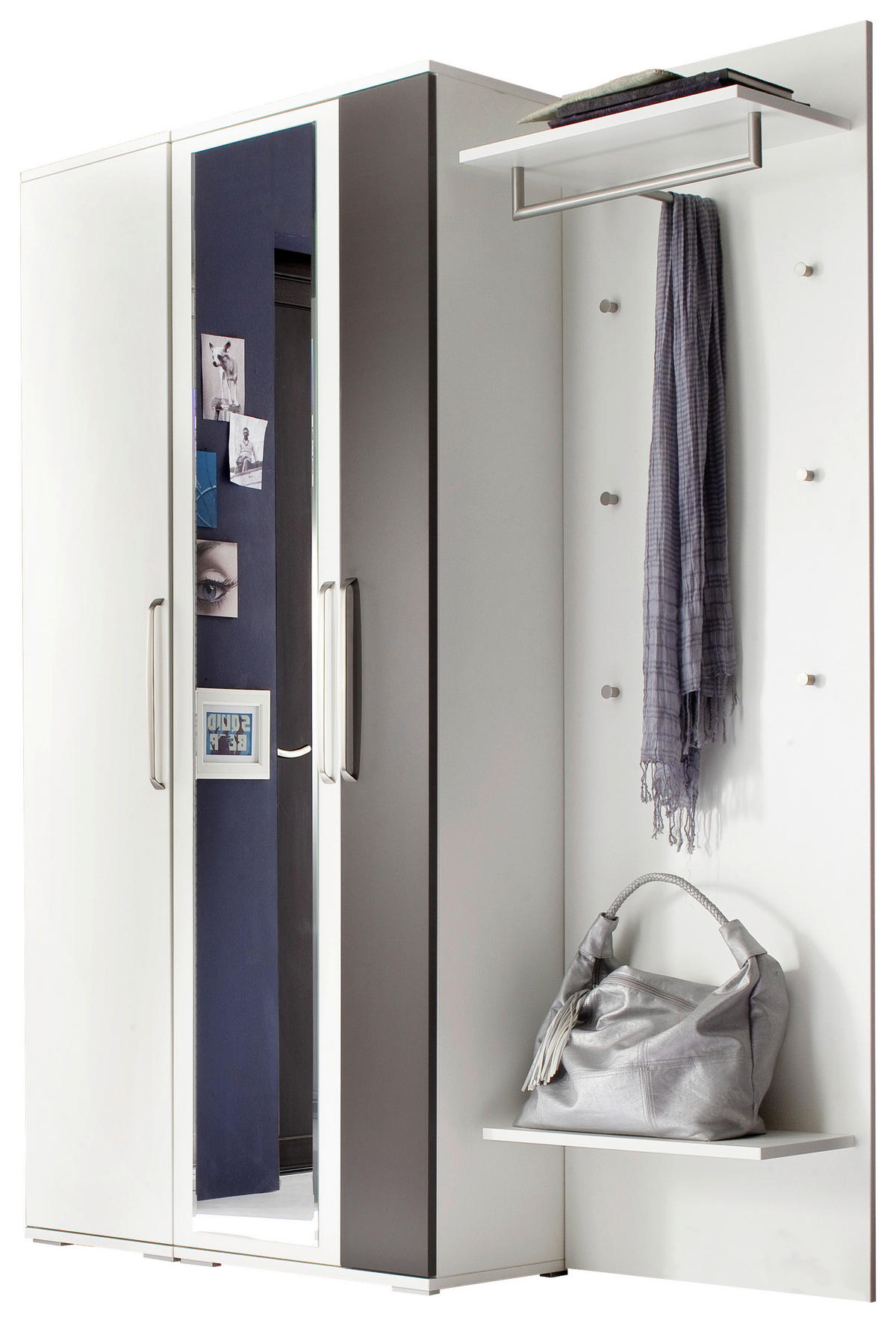 GARDEROBE 3-teilig  in 161/201/36 cm  - Braun/Weiß, Design, Glas/Holzwerkstoff (161/201/36cm) - Moderano