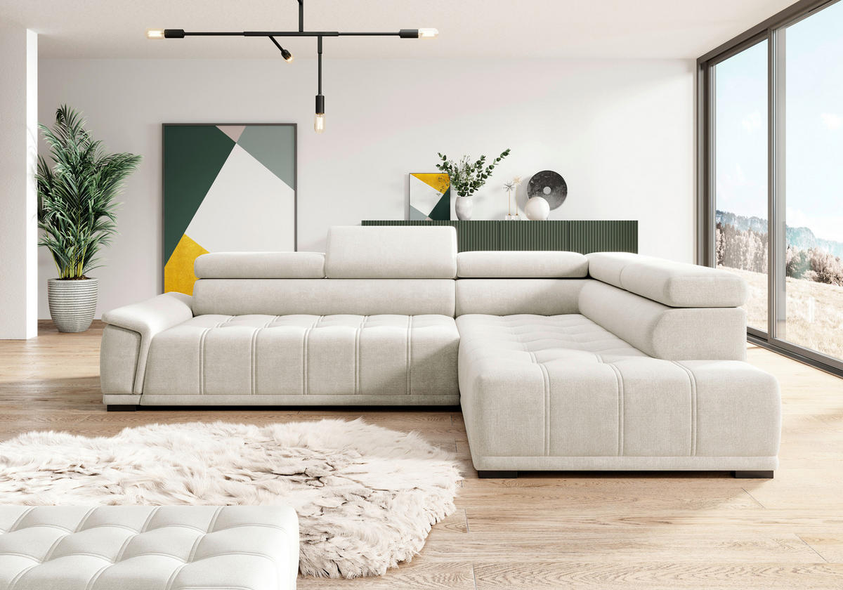 HÖRNSOFFA i chenille, vävt tyg sandfärgad  - sandfärgad/svart, Modern, textil/plast (283/106cm) - MID.YOU