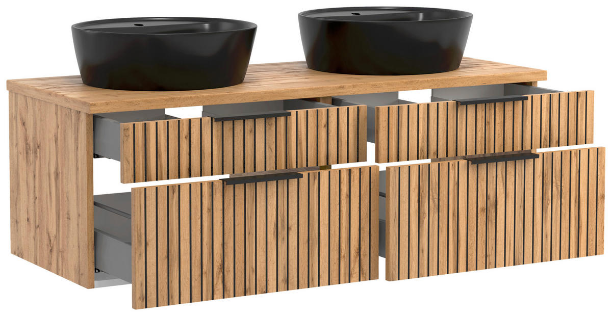 WASCHTISCHKOMBI 120 cm  - Eiche Wotan/Schwarz, MODERN, Holzwerkstoff/Stein (120cm) - Held