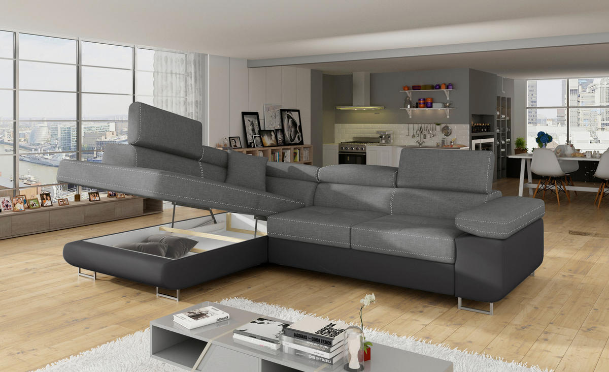 ECKSOFA Grau, Schwarz Textilgeflecht  inkl.  - Chromfarben/Schwarz, Design, Textil/Metall (272/203cm) - MID.YOU