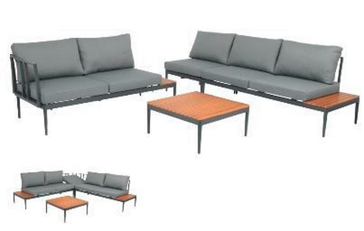 ZAHRADNÍ SEDACÍ SOUPRAVA dřevo, kov, textil - barvy teak/barvy stříbra, Basics, kov/dřevo (243/68/243cm) - Acamp