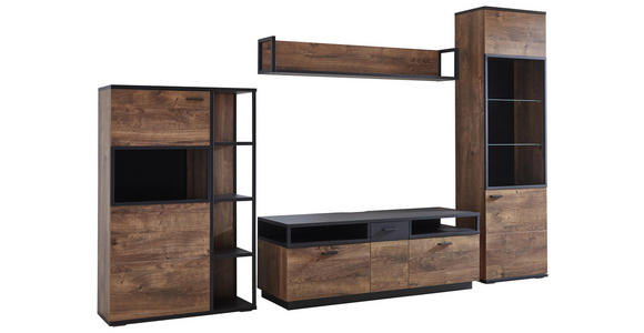 WOHNWAND in Grau, Eichefarben - Eichefarben/Schwarz, KONVENTIONELL, Glas/Holzwerkstoff (319,5/206,2/50cm) - Cantus