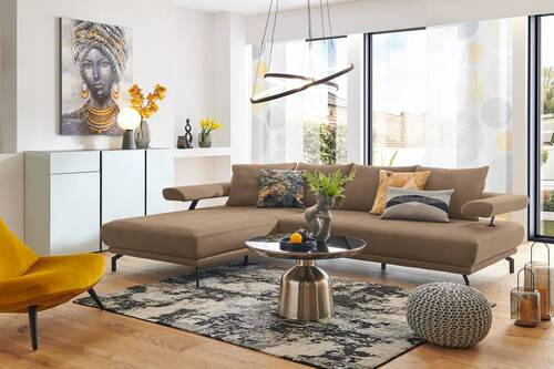 ECKSOFA in Mikrofaser Beige  - Beige/Schwarz, Design, Textil/Metall (224/305cm) - Dieter Knoll