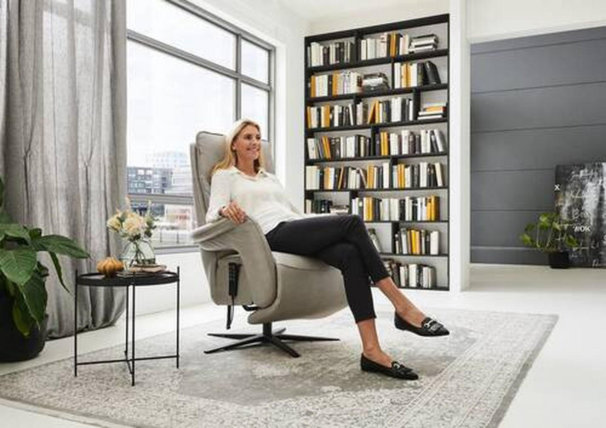 RELAXSESSEL in Leder Hellgrau  - Hellgrau/Schwarz, Design, Leder/Metall (83/116/87cm) - Valdera