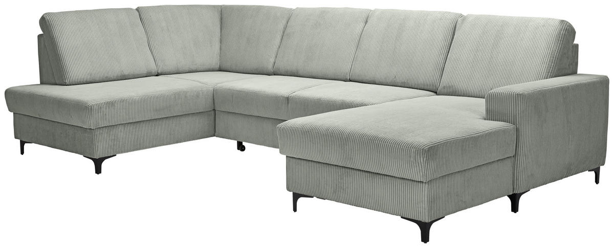 WOHNLANDSCHAFT in Cord Salbeigrün  - Salbeigrün/Schwarz, Konventionell, Textil/Metall (185/317/167cm) - Stylife