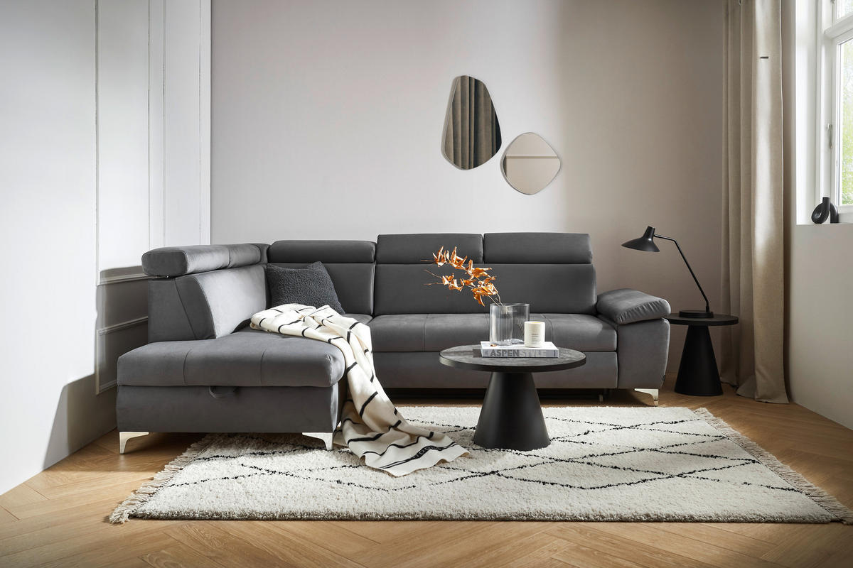 ROHOVÁ SEDACIA SÚPRAVA, textil, tmavosivá - chrómová/tmavosivá, Konventionell, kov/textil (206/271cm) - Carryhome