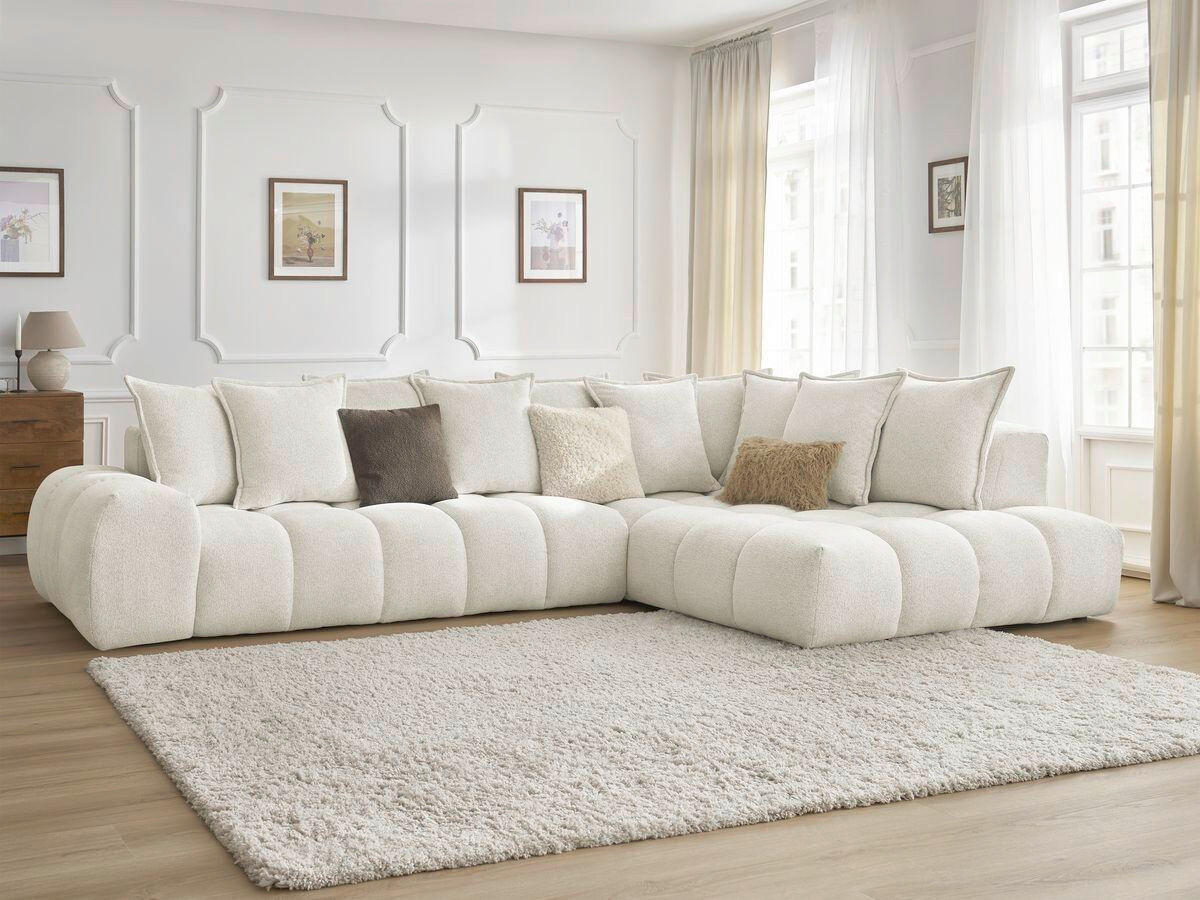 ECKSOFA Ottomane rechts  EVEREST Weiß Flachgewebe  - Schwarz/Weiß, MODERN, Kunststoff/Textil (352/210cm) - Livetastic