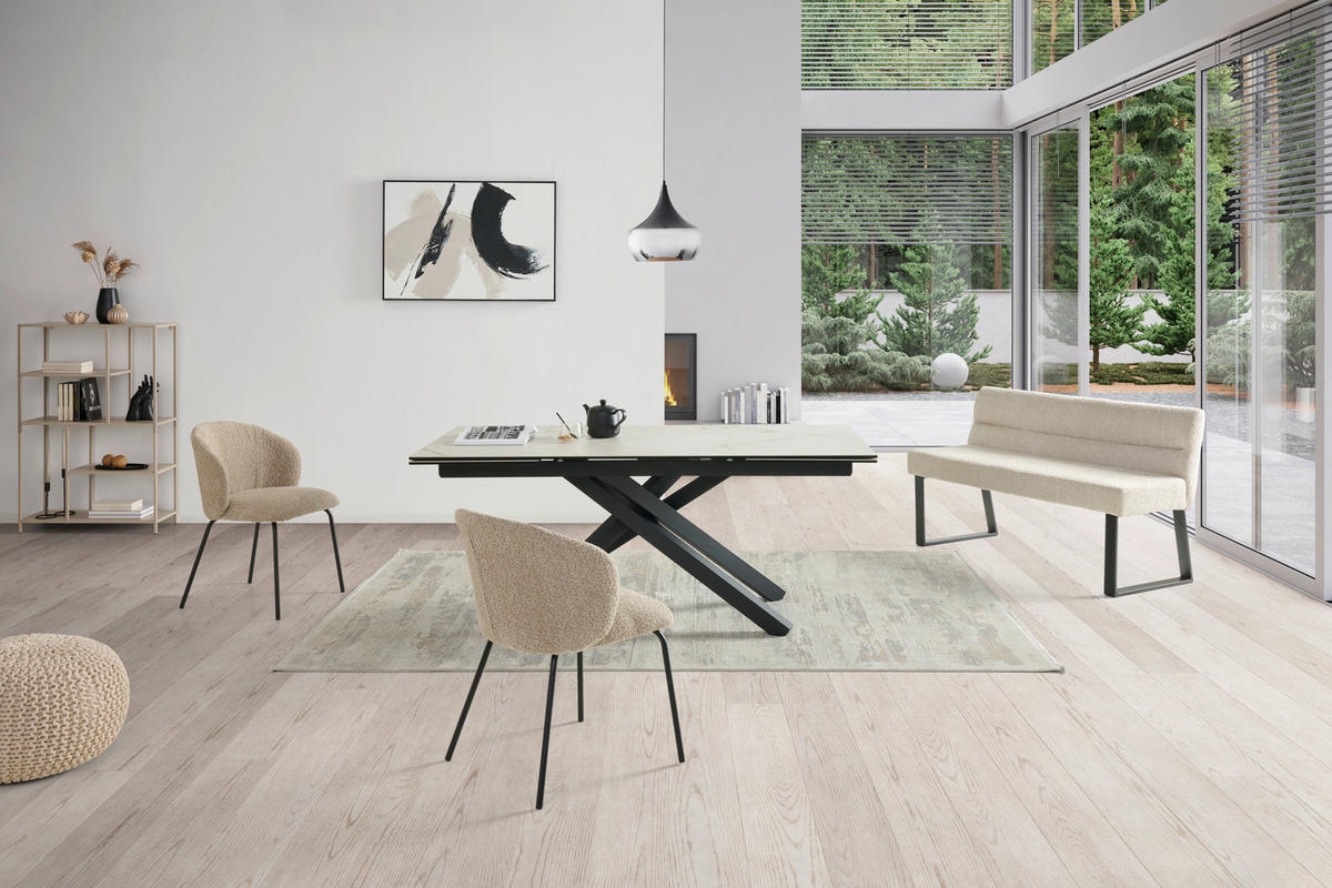 SITZBANK 140/83/61 cm Webstoff, Bouclé Beige  - Beige/Schwarz, KONVENTIONELL, Textil/Metall (140/83/61cm) - MID.YOU