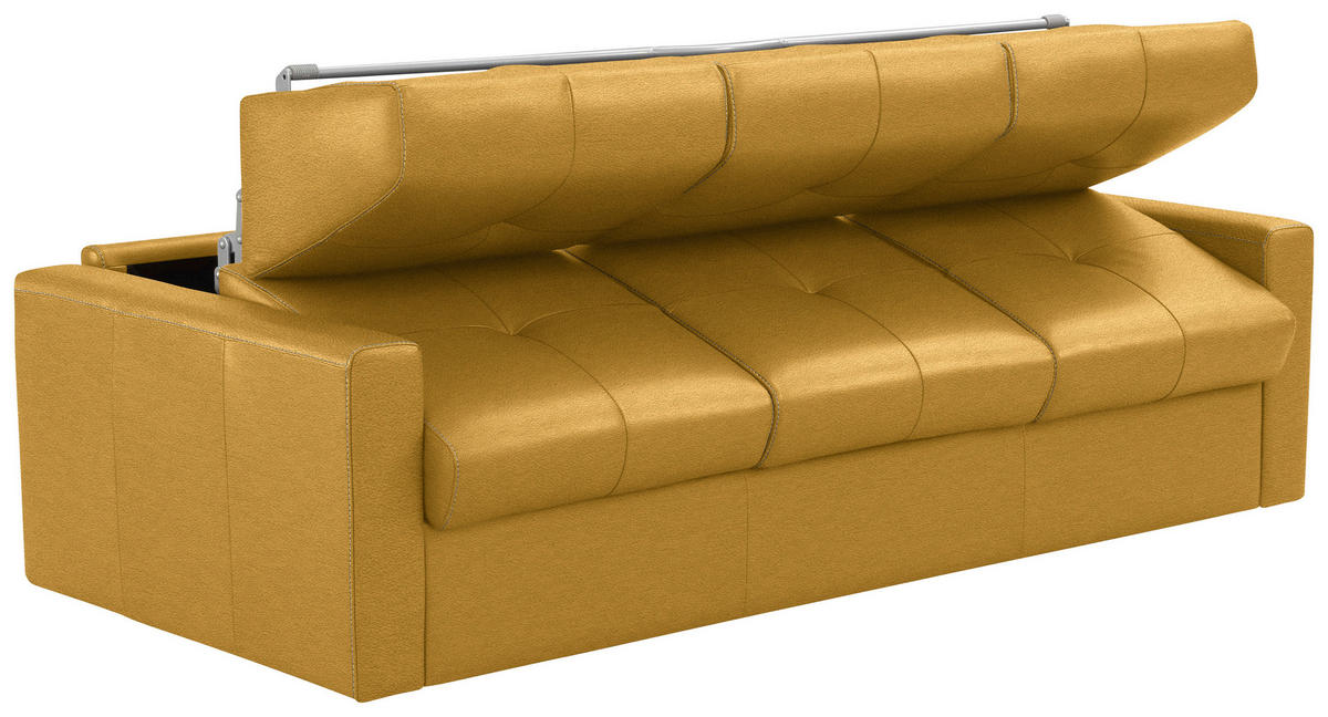SCHLAFSOFA Bard in Echtleder Currygelb  - Currygelb/Schwarz, KONVENTIONELL, Leder/Kunststoff (206/81/96cm) - Novel