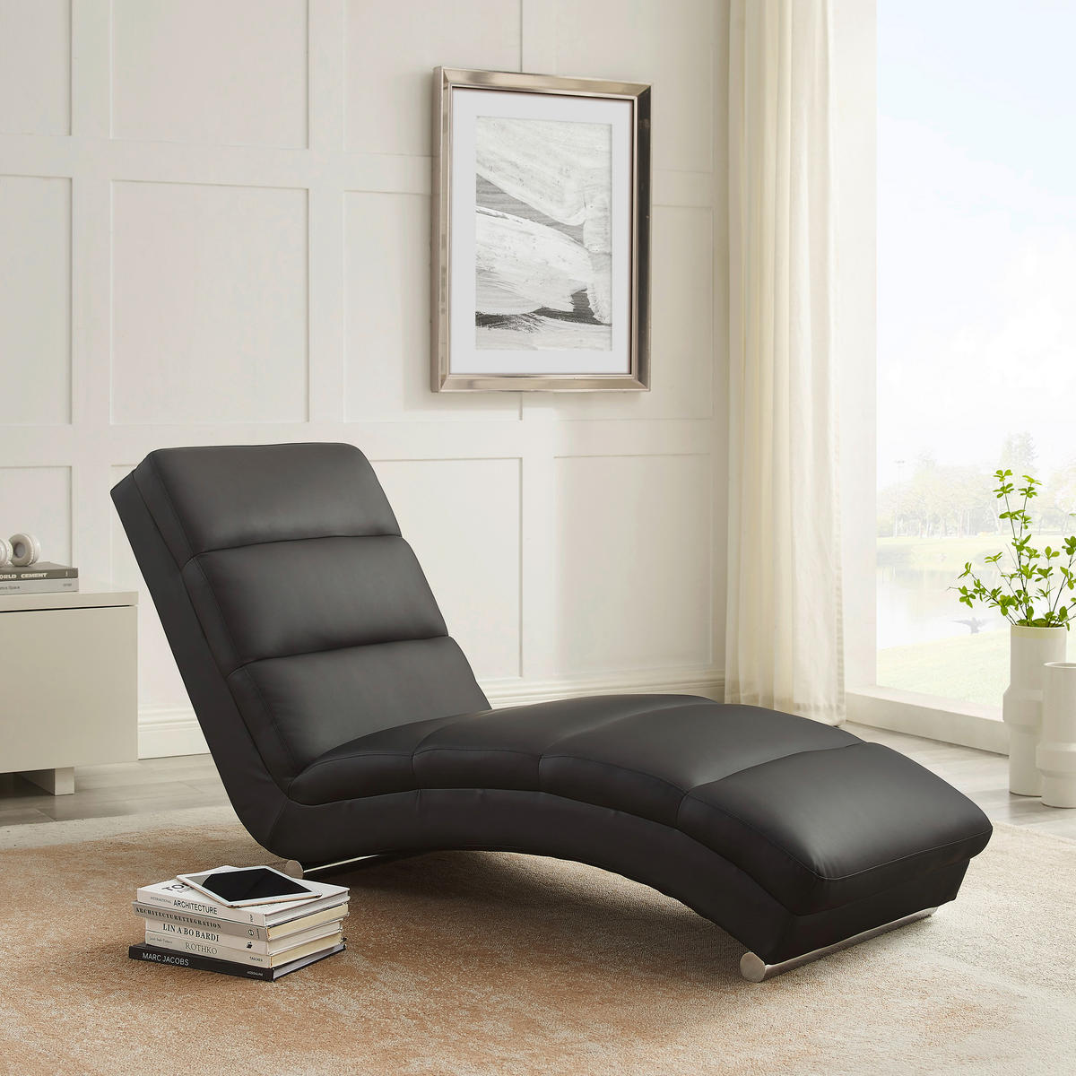 RELAXLIEGE Lederlook Schwarz  - Silberfarben/Schwarz, MODERN, Textil/Metall (60/81/171cm) - Livetastic