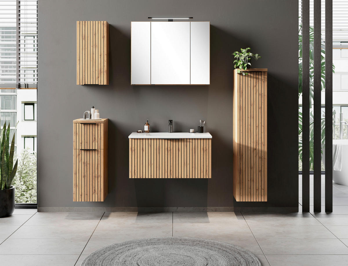 MIDISCHRANK 30/130/35 cm  - Eiche Wotan/Schwarz, MODERN, Holzwerkstoff/Kunststoff (30/130/35cm) - Held