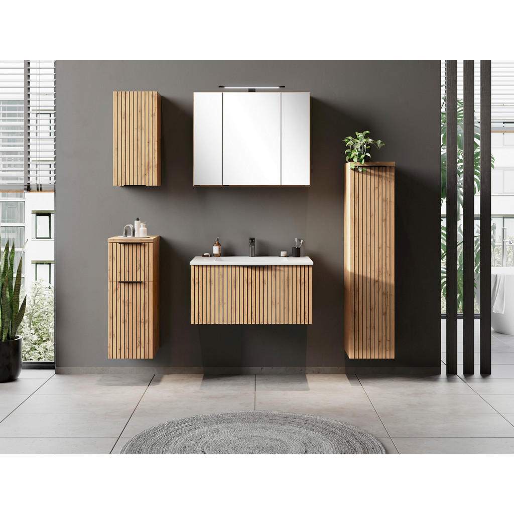 Thumbnail - Held Midischrank, Schwarz, Eiche Wotan, Holzwerkstoff, 30x130x35 cm, hängend, stehend, Badezimmer, Badezimmerschränke, M...