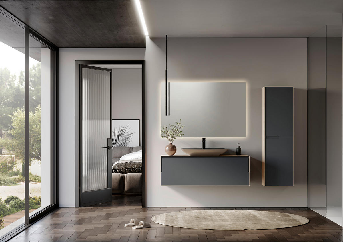 WASCHTISCHKOMBI 120 cm  - Anthrazit/Walnussfarben, Design, Keramik/Holzwerkstoff (120cm) - Welnova