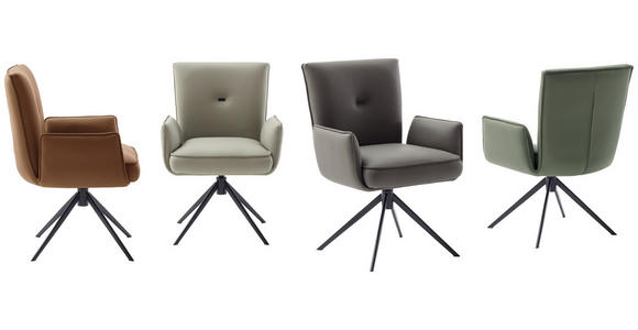 ARMLEHNSTUHL  Lederauswahl, Wippfunktion, Sitzfläche 360° drehbar  Echtleder  - Creme/Schwarz, Design, Leder/Metall (63/89/65cm) - Valnatura