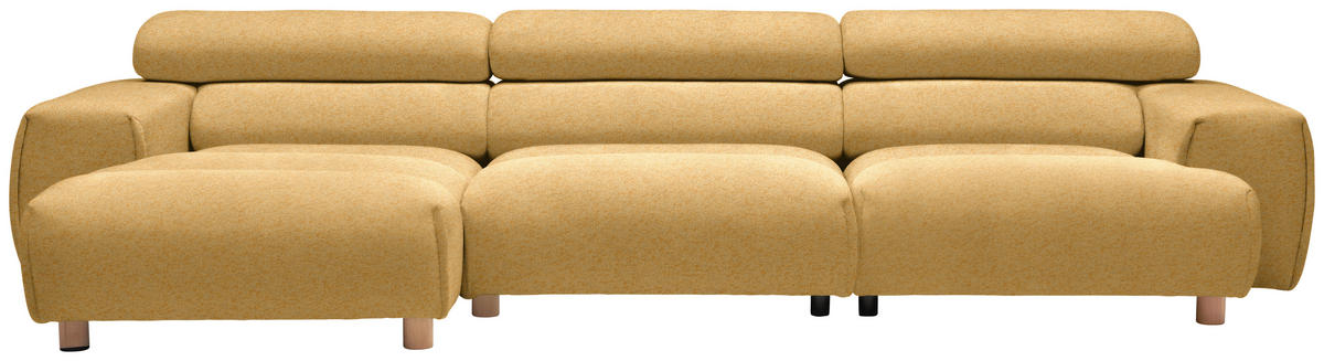 ECKSOFA in Velours Currygelb  - Currygelb, Natur, Holz/Textil (150/329cm) - Lomoco