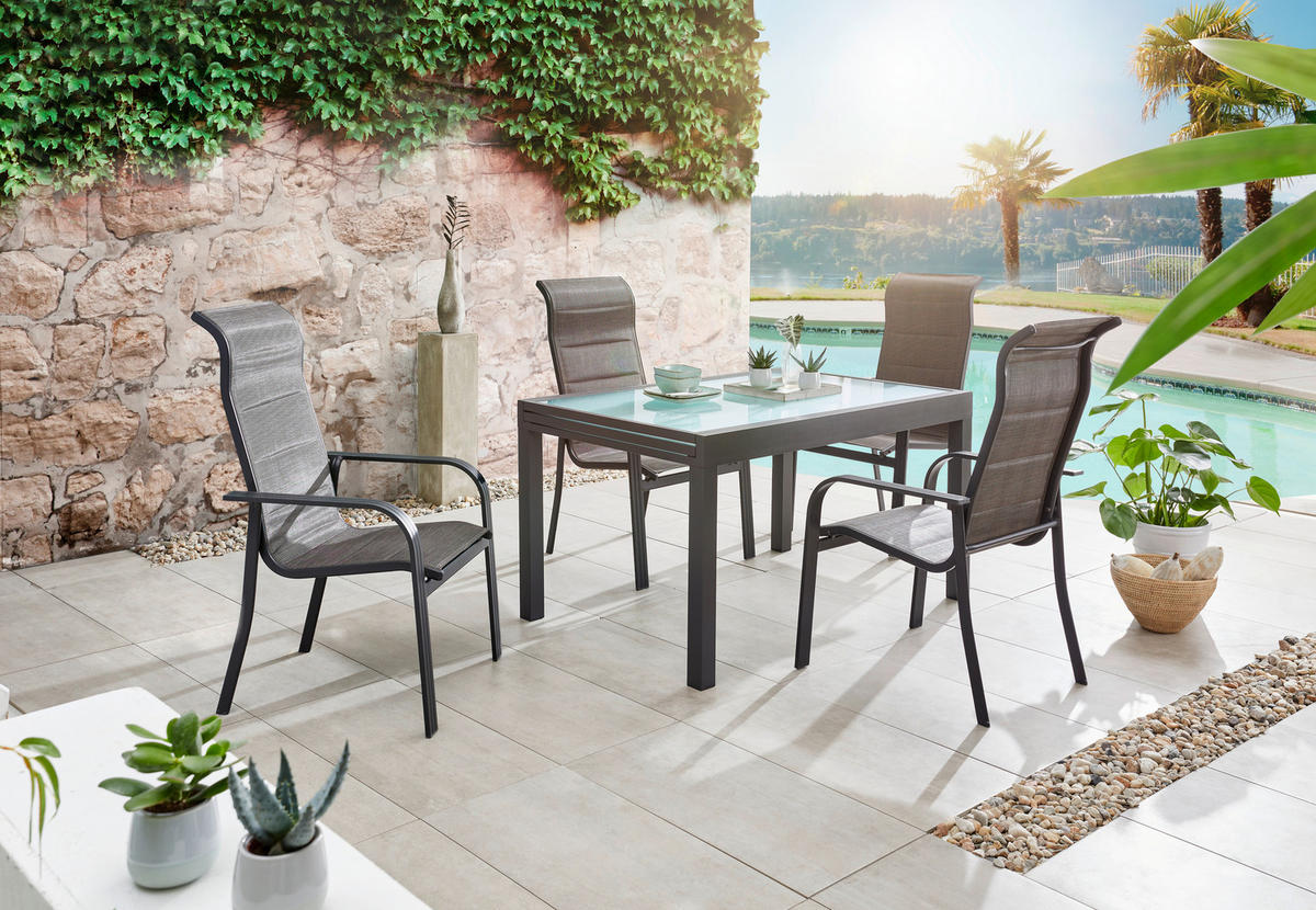 BAŠTENSKI STO 135-270/90/75 cm  - antracit, Osnovno, staklo/metal (135-270/90/75cm) - Ambia Garden