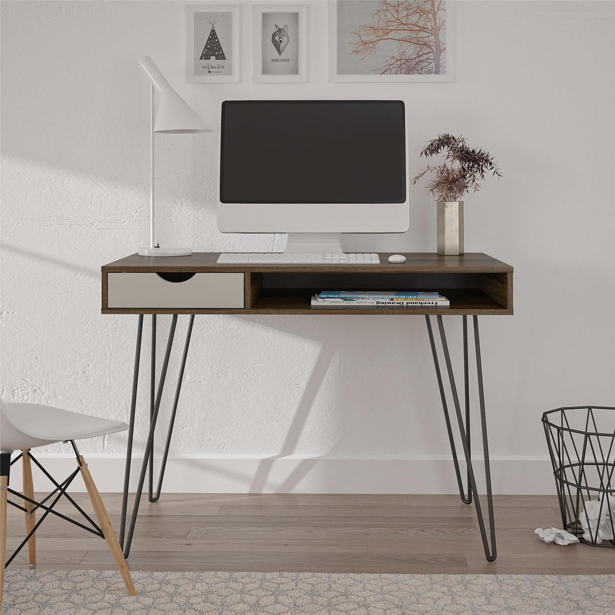 SCHREIBTISCH 104/77/49 cm  in Grau, Eichefarben  - Eichefarben/Eiche grau, Design, Holzwerkstoff/Metall (104/77/49cm) - MID.YOU