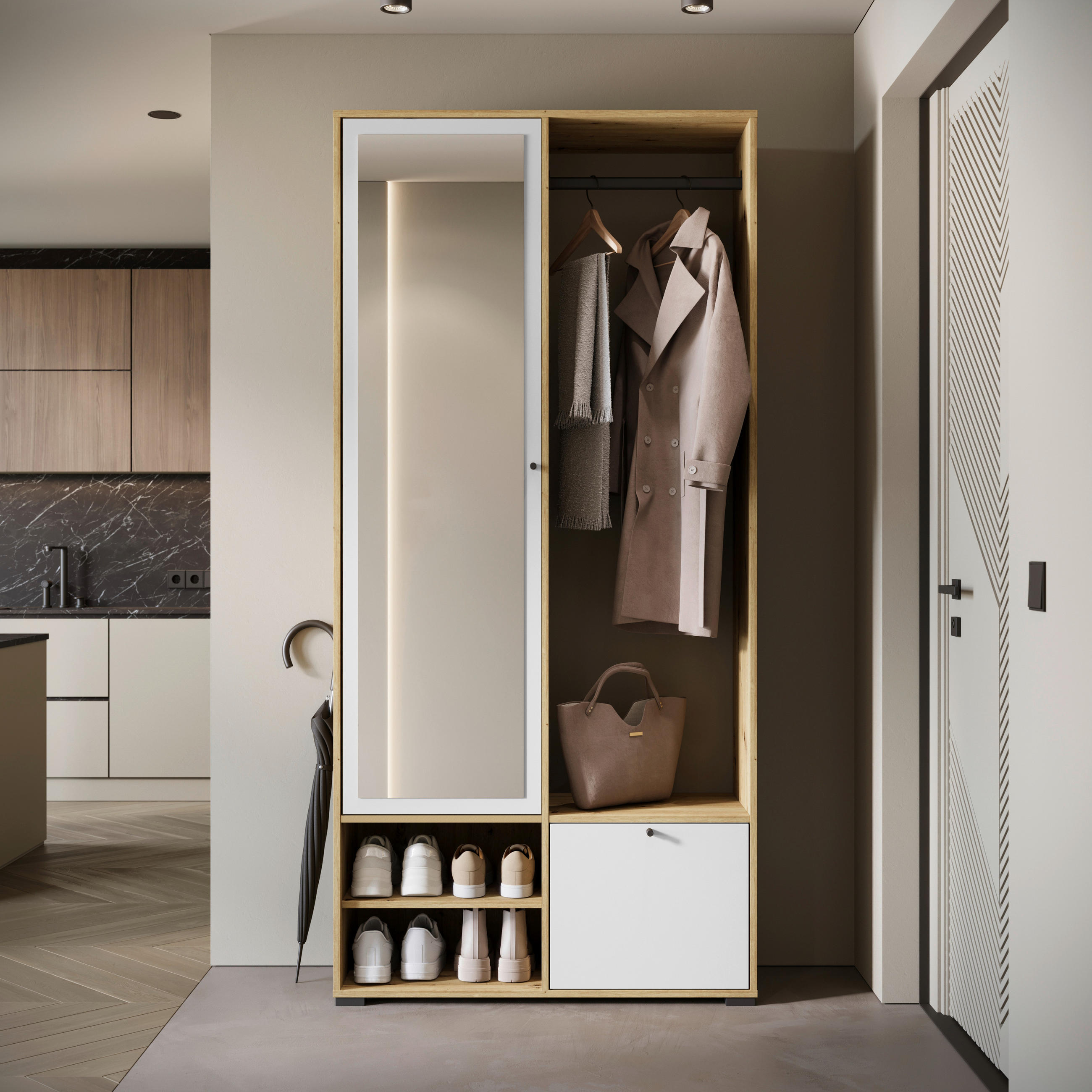 GARDEROBE  in 90/190/33 cm  - Weiß/Eiche Artisan, Trend, Holzwerkstoff (90/190/33cm) - MID.YOU