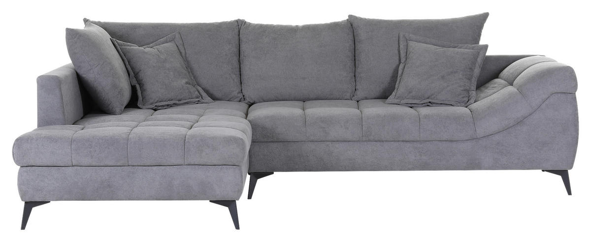ECKSOFA in Flachgewebe Grau  - Schwarz/Grau, Design, Textil/Metall (224/307cm) - Stylife