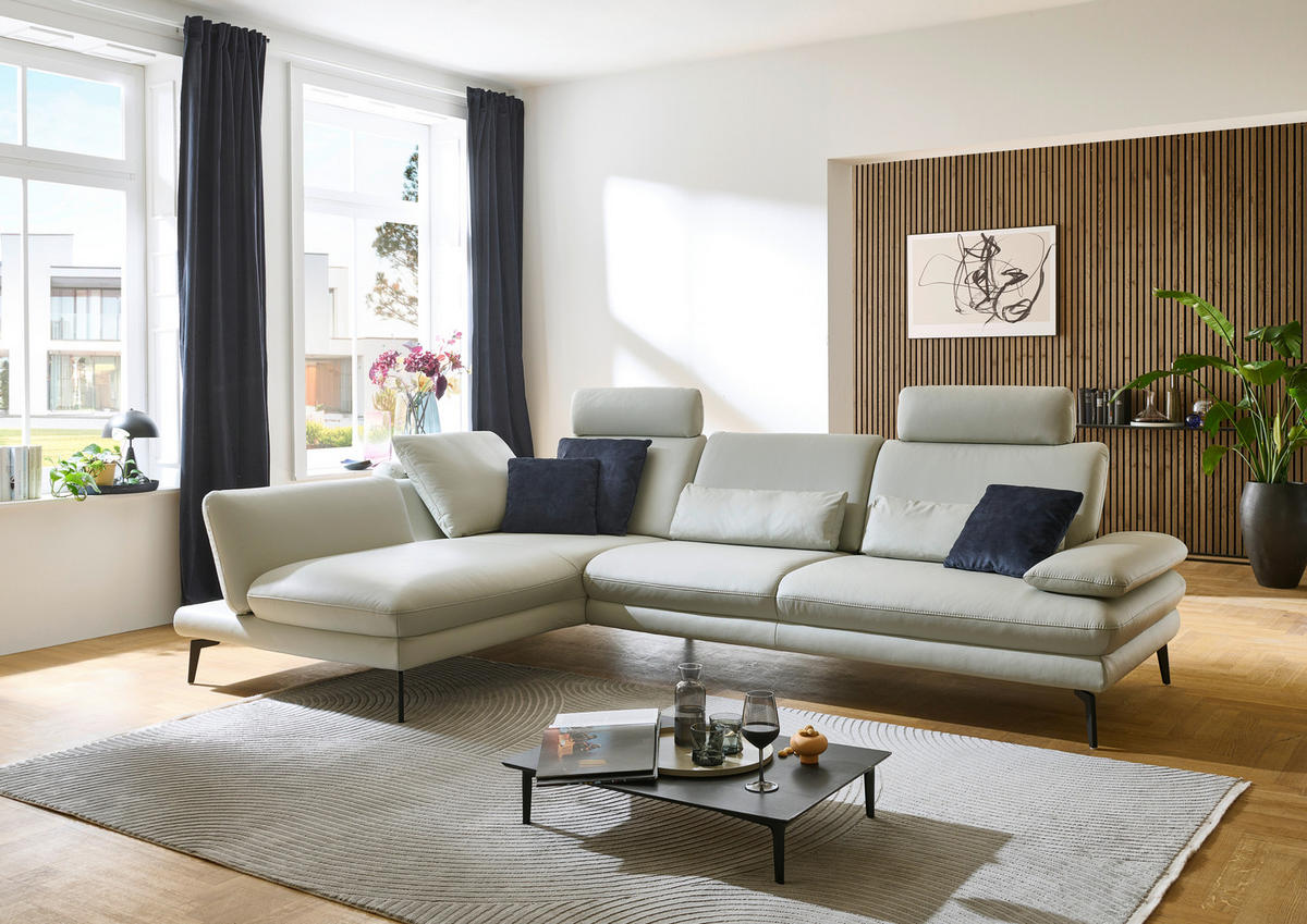 ECKSOFA Silberfarben Echtleder  - Silberfarben/Schwarz, Design, Leder/Metall (195/308cm) - Dieter Knoll