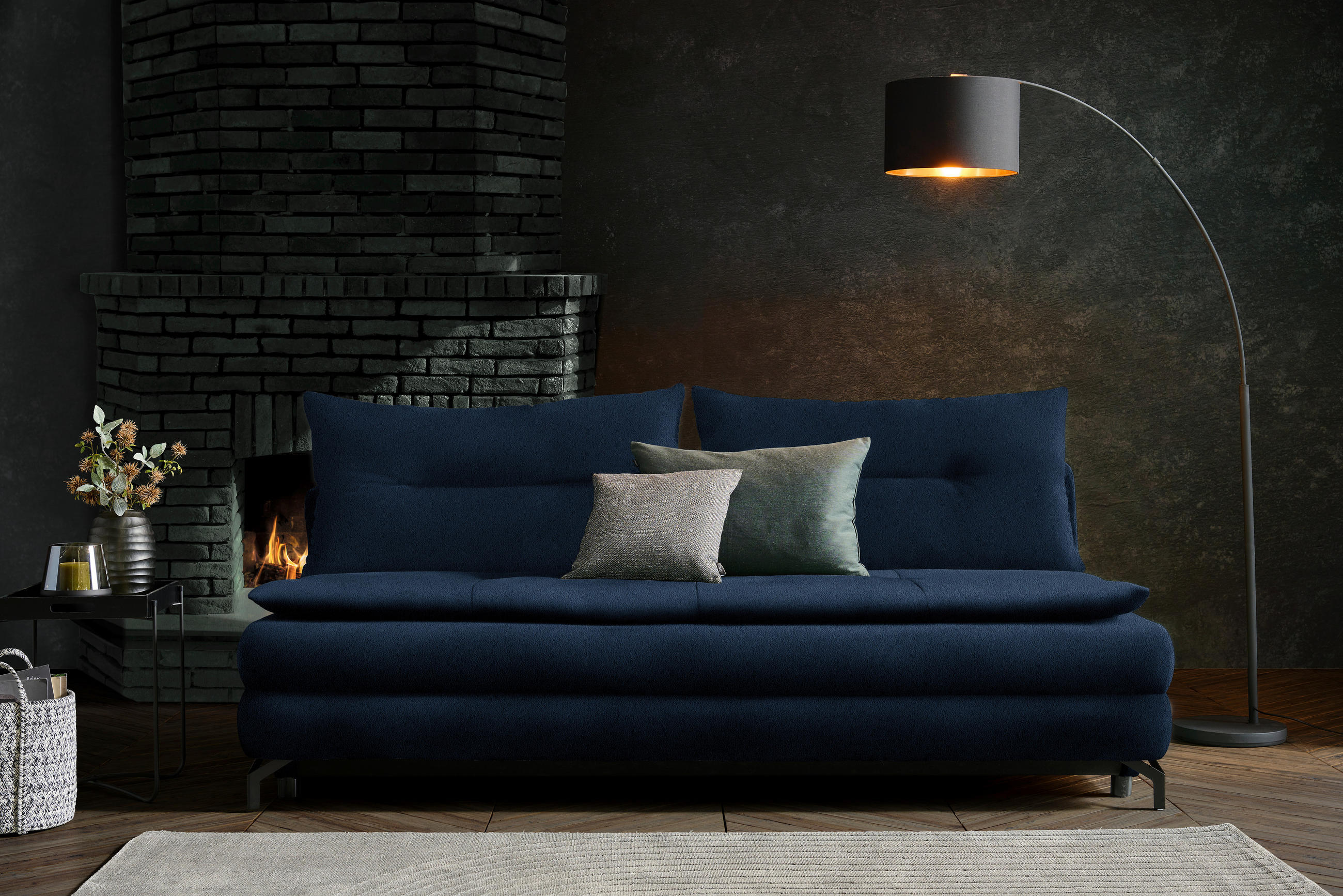 SCHLAFSOFA in Chenille, Plüsch Blau  - Blau/Schwarz, MODERN, Textil/Metall (208/73/92/102cm) - Novel