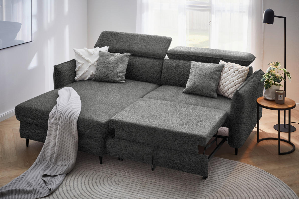 ECKSOFA in Flachgewebe Graubraun  - Graubraun/Schwarz, Design, Holz/Textil (185/232cm) - Stylife