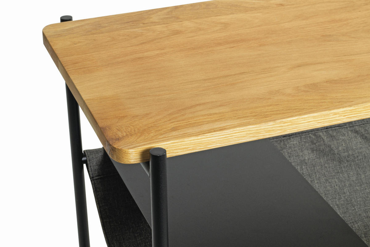 BEISTELLTISCH 38/60/50 cm Eiche massiv Grau, Schwarz, Eichefarben rechteckig  - Eichefarben/Schwarz, Design, Holz/Textil (38/60/50cm)