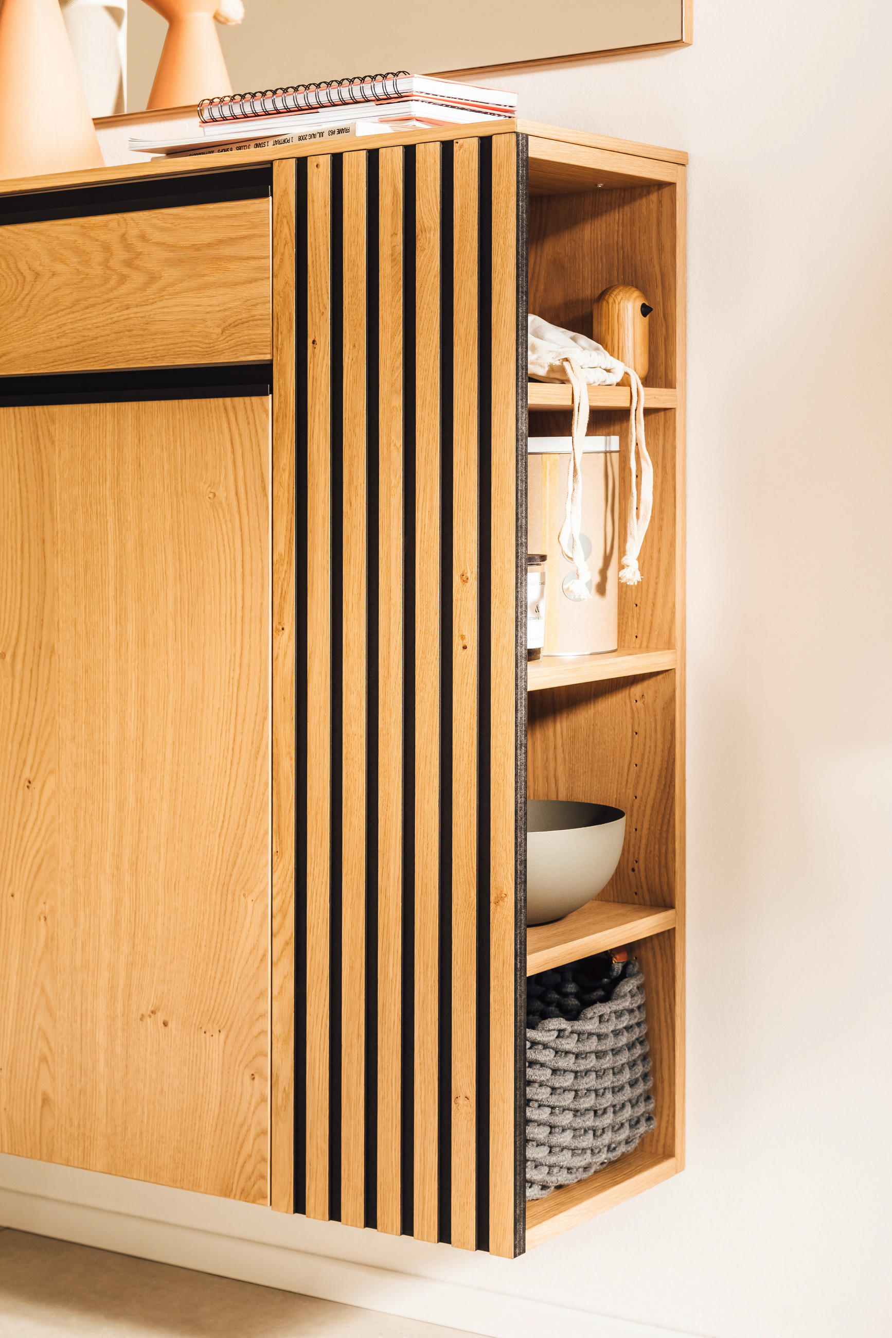 Thumbnail - Moderano Garderobe, Eiche, Schwarz, Holz, Holzwerkstoff, 3-teilig, Wildeiche, furniert, 1 Schubladen, 150x200x30 cm, Typ...