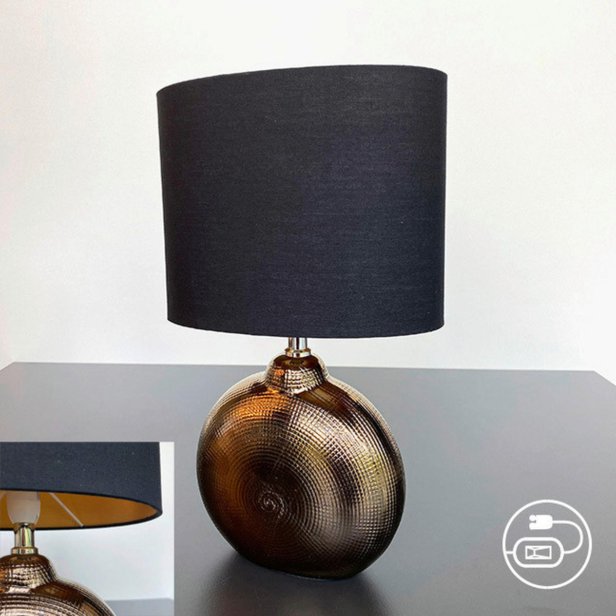 TISCHLEUCHTE - Goldfarben/Schwarz, Konventionell, Keramik/Kunststoff (23/13/36cm) - Fischer & Honsel