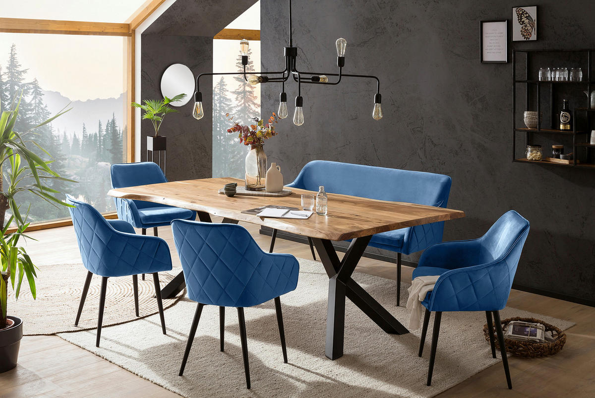 TISCHGRUPPE   - Blau/Naturfarben, MODERN, Holz/Textil (240/110/76,5cm) - Livetastic