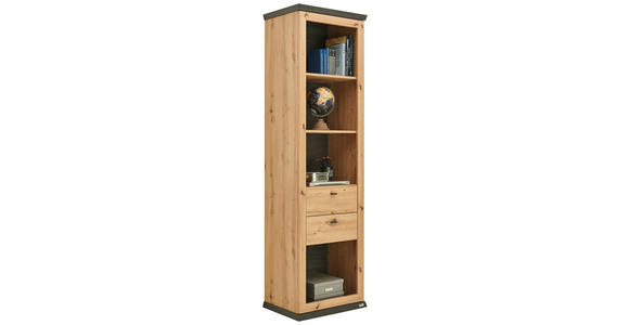 REGAL 60/209/43 cm Eichefarben, Dunkelgrau - Eichefarben/Dunkelgrau, ROMANTIK / LANDHAUS, Holzwerkstoff/Metall (60/209/43cm) - Hom`in