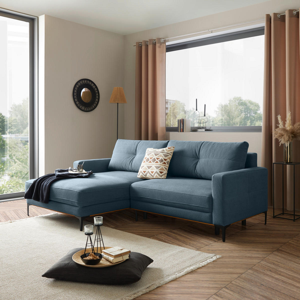 ECKSOFA in Hellblau  - Schwarz/Hellblau, Modern, Textil/Metall (162/238cm) - Ondega