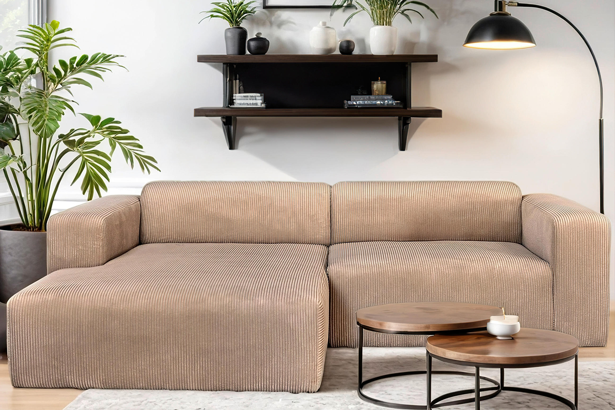 ECKSOFA in Cord Hellbraun  175/298 cm  - Hellbraun/Schwarz, Design, Kunststoff/Textil (175/298cm) - P & B