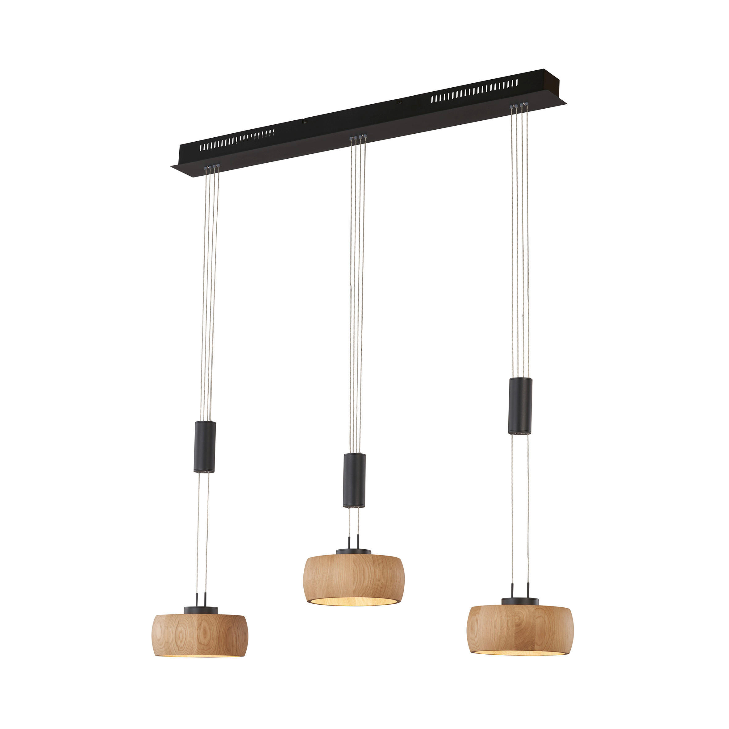 LED-HÄNGLAMPA Shine-Wood 100/20/150 cm  - svart, Natur, metall/trä (100/20/150cm) - Fischer & Honsel