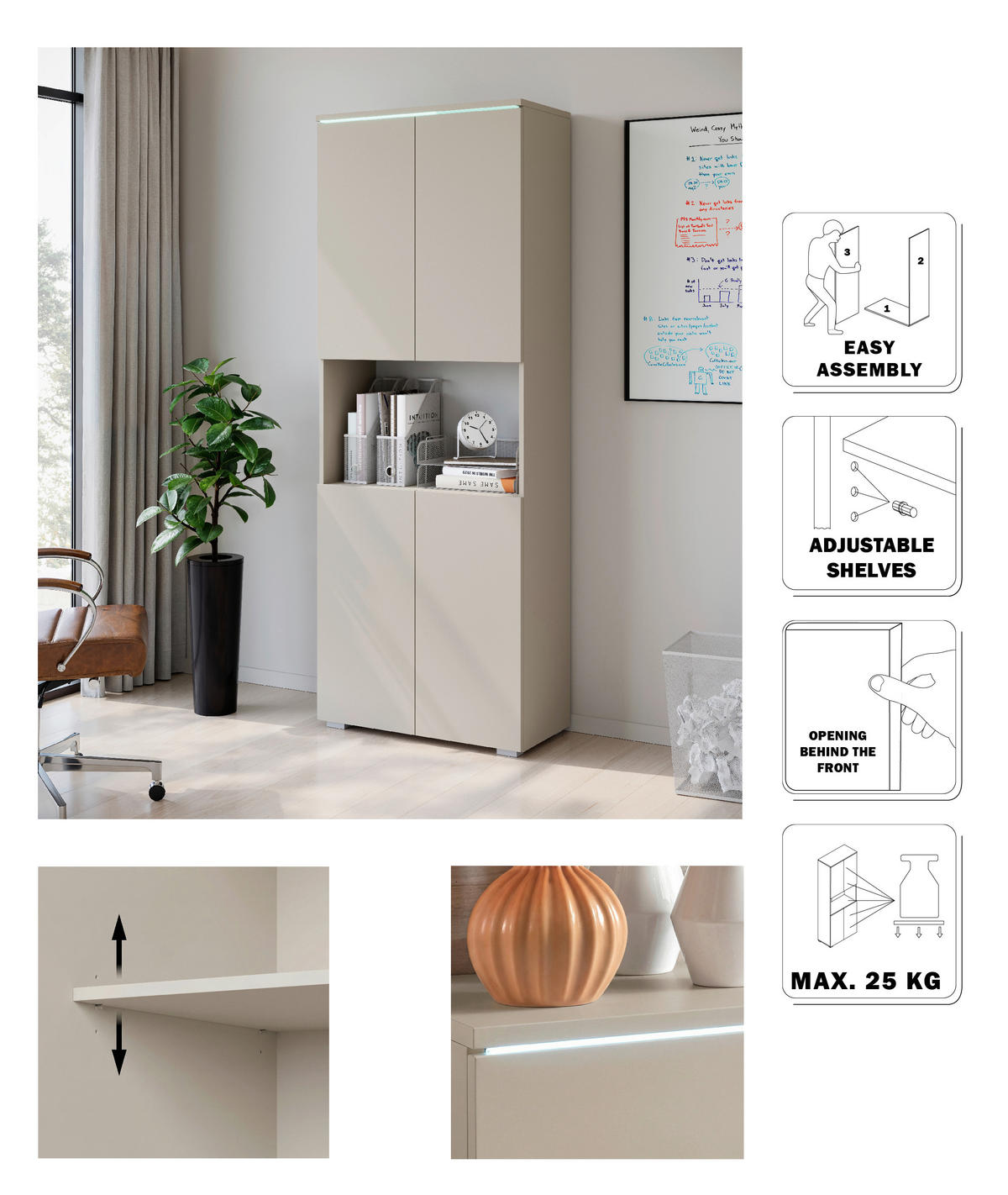 AKTENSCHRANK 68/181,9/33 cm  - Kaschmir/Beige, Design, Holzwerkstoff (68/181,9/33cm) - Livetastic