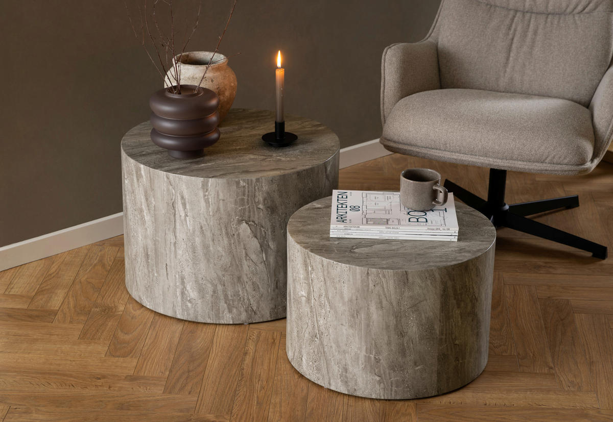 COUCHTISCHSET zylindrisch Grau  - Grau, Design, Holzwerkstoff (58/58/40cm) - MID.YOU