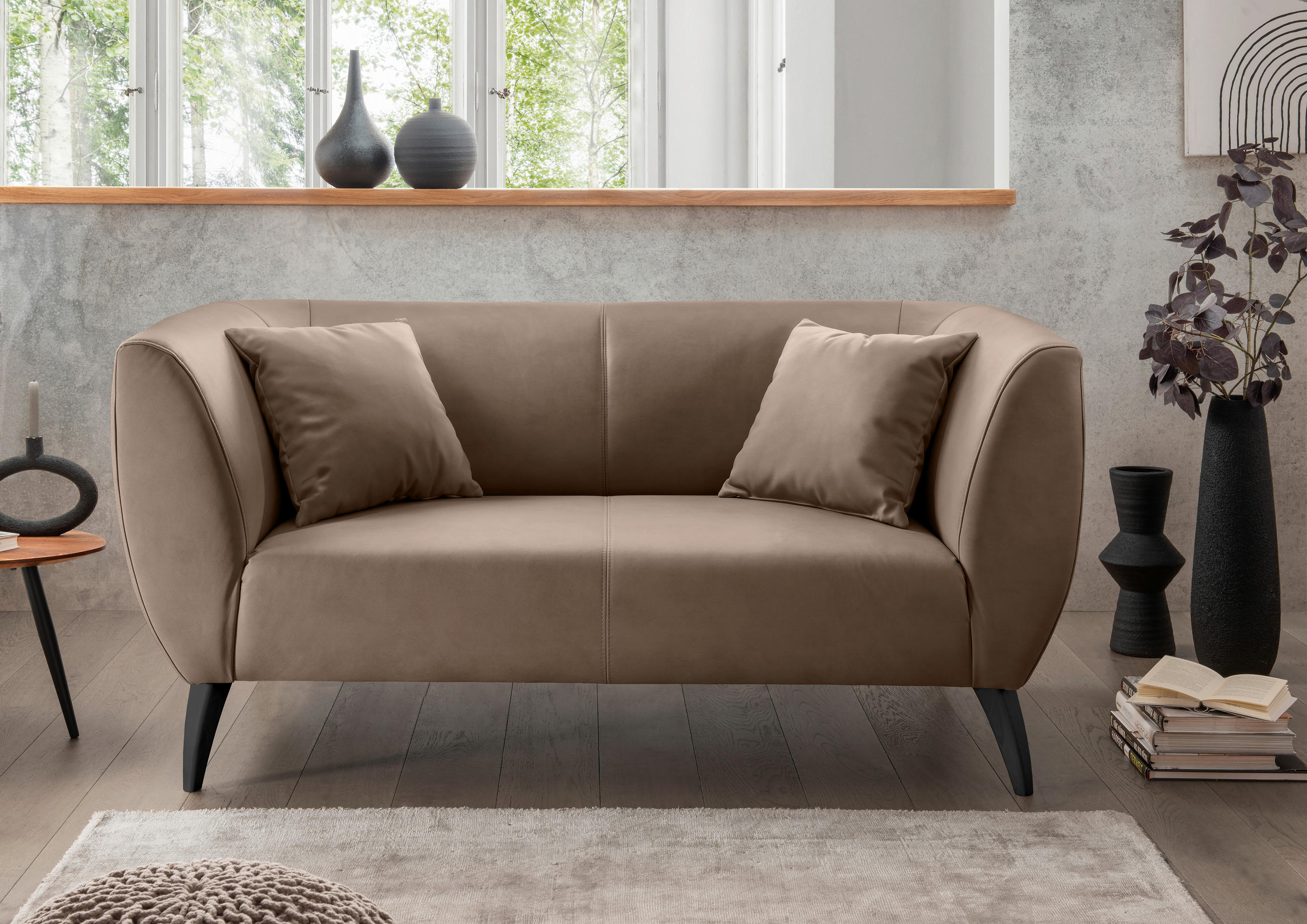 2-SITZER-SOFA in Lederlook Braun  - Schwarz/Braun, Modern, Holz/Textil (172/83/88cm) - Livetastic