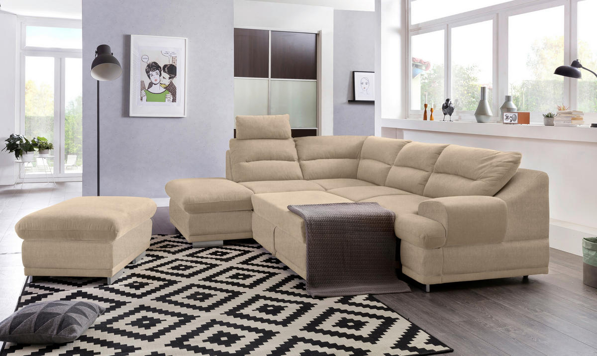 WOHNLANDSCHAFT in Velours Platinfarben  - Platinfarben/Chromfarben, Konventionell, Textil/Metall (217/264cm) - MID.YOU